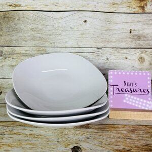 YHY Fine Porcelain Solid White Soft Square 8.5" Pasta Salad Soup Bowls Set of 4